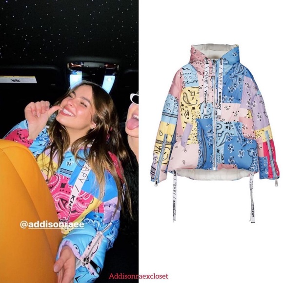 KHRISJOY x The Webster iconic Bandana print pastel puffer coat in pale rainbow - Picture 2 of 9